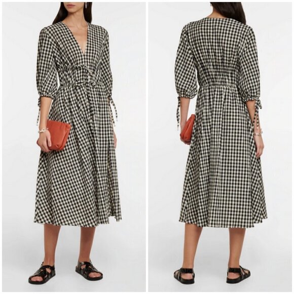 💕ALTUZARRA💕 Donrine Seersucker Gingham Midi Dress ~ Black Ivory 42 EU NWT - Picture 3 of 16